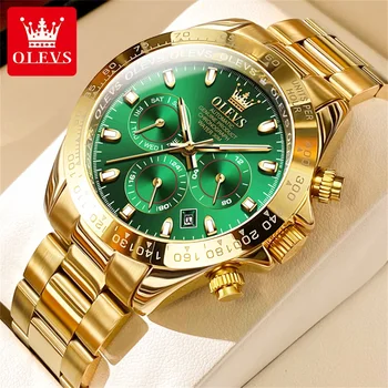 Gospodo zlatno-zelene automatski mehanički sat OLEVS s remenom od nehrđajućeg čelika, vodootporan, sjajne, raskošne muške ručni sat