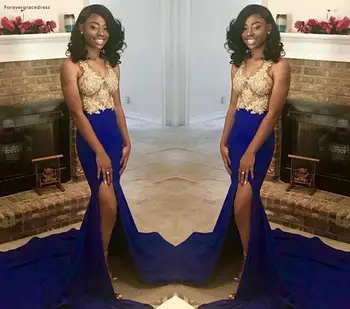 Haljina za prom u afričkom stilu za crne djevojčice, novo 2019 godine, kraljevsko plava haljina sirena, svečana odjeća za prom haljina za zurke plus size