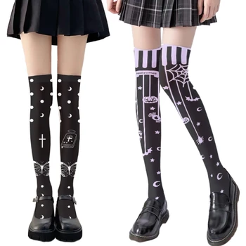 Japanska Anime Čarape do Kukova Žene u Gotičkom stilu Punk s Križem i po cijeloj površini Leptir Bundeve na Vrhu Kn 37JB