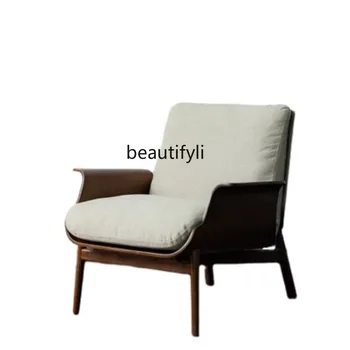 Jednostavan luksuzna jednokrevetna kauč-stolica od punog drveta, dizajn stolica za odmor, dnevni boravak, Balkon, Jednostavne tkanine stolica sa visokim naslonom za leđa