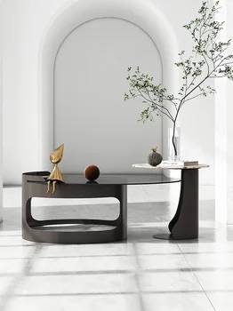 Jednostavan moderni stolić iz kamenog stakla talijanske luksuz Nordic od kovanog željeza ovalnog oblika silence.