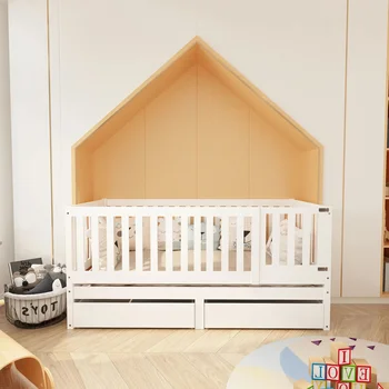 Jednostavna i lijepa dječji krevet s punim pregrađena 90x200. Višenamjenski okvir kreveta, foldout na dva odvojena kreveta, bijela