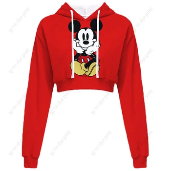 Jesen Disney Minnie Mickey Mouse Print Ženski Veste Skraćeni Veste Harajuku Skraćene Top Majica Dugi Rukav Pulover
