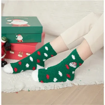 Jesensko-zimske Nove kreativne čarape s baršun vezom na pola boca, božićne čarape na pruge i grašak, topli kućni čarape