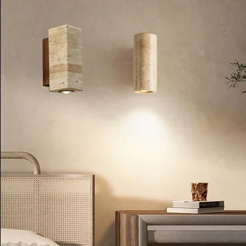 Klasicni led zidna svjetiljka u stilu Wabi-sabi se u spavaćoj sobi zidne lampe od prirodnog kamena, umjetnički dizajn od punog drveta, Pozadinska rasvjeta u hodnik dnevni boravak