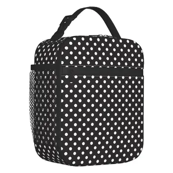 Klasična ženska torba za ланча s izolacijom crno-bijelim točkicama, vodootporan hladnjak, термосумка za ланча, odbojka na kampiranje, putovanja