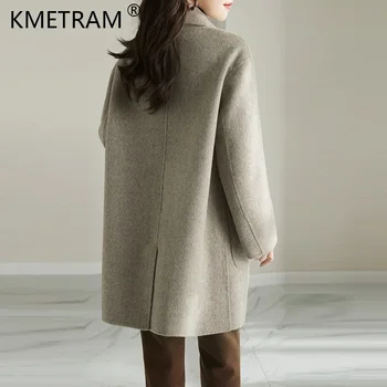 Kvalitetna dvosmjerna vune kaput, Ženski roza jakna od 100% vune, ženske kapute i jakne srednje dužine, ženska odjeća Abrigo