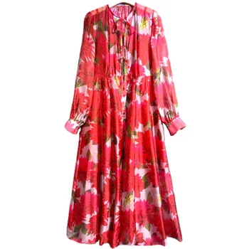 Kvalitetne, Elegantne i lijepe ženske haljine, Doris Fanny, cjelovite proljeće-ljeto duge haljine s crvenim ispis