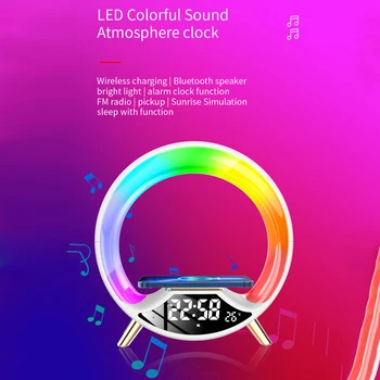 Led alarm Bluetooth Zvučnik 15 W Bežični punjač RGB u Boji difuzno svjetlo Noćni Izlazak Analogni Home dekor za buđenje u spavaćoj sobi