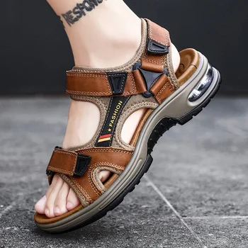 Ljetne Muške Sandale, Kožne Muške Gladijatori Iz bičevati Prvi sloj U Rimskom stilu, Gospodo Plaže Sandale Na Jastuku Soft Barska cipele 2023