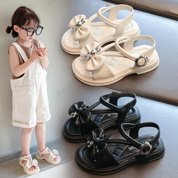 Ljetne sandale za djevojčice, novo 2023 godine, dječji udobne plaže sandale princeza s cartoonish lukom na non-slip meke cipele, dječje sandale princeza s lukom