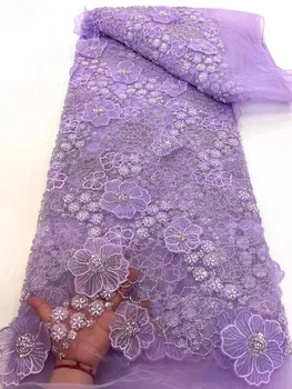 Luksuzna Afrička Težak Vezene perle cvjetne čipke čipka tkanina 2024 Francuski oblog s 3D cvjetni vez Francuska čipka za šivanje Materijala