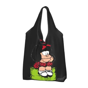 Mafalda Thinking Grocery Tote Bag za kupovinu Ženska modna torba-шоппер s likovima iz stripova Quino, torba preko ramena, torba velikog kapaciteta