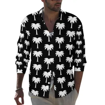 Majica s plaži po cijeloj površini, Svakodnevne majice s tropske palme, bluze u ulici stilu dugih rukava, Jesenski i starinski top Оверсайз