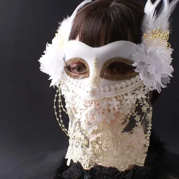 Maska Ženska izrađen po mjeri svijetlo zlatna cvjetne čipke šuplje veo na cijelo lice s olovkom Moderan Pogodan za dance party na Noć vještica, rekviziti i dodatna Oprema