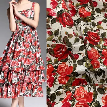 Moderan 100% pamučna tkanina s po cijeloj površini crvene ruže za ženske ljetne haljine, bluze, od tkanina za šivanje svojim rukama