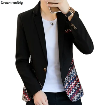 Muške casual blazer u boemskom stilu s etničkim ispis na jednoj preklopni, Proljeće-jesen 2022, jaknu s nazubljenom лацканом, muška odjeća