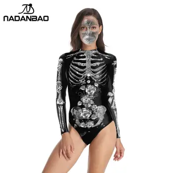 NADANBAO 2021 Moderan kupaći kostim za Halloween 3D ispis, odijelo Lubanja i kostura, Kupaći kostim, Ženski Svečani jednodijelni kupaći kostim