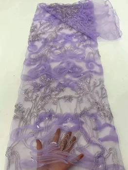 Najnoviji Нигерийская cvjetne čipke tkanina sa šljokicama, Teške cvjetne čipke tkanina od perli ručni rad, Luksuzna Francuska cvjetne čipke tkanina s 3D cvjetnog vezom, Vjenčanje tkanina