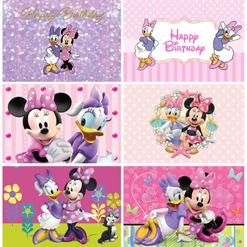 Navlaka za pozadinu Disney Daisy Duck, pozadina za rođendan Minnie Mouse, ukras za stranke ima za djevojke 1 godine, običaj vinyl bannera