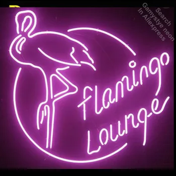 Neonski znak Flamingo Lounge Neonska svjetiljka za označavanje Starinski dekor neonski znak Staklena cijev Ručni rad pub pub sjajna firma