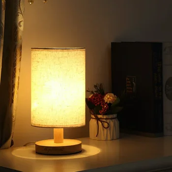Nordijsko drvene lampe za Kreativno минималистичная lampe za spavaće sobe Pored lampe Tkanina abažur USB / plug-in noćno svjetlo Dekor
