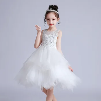 Nova dječja haljina princeze u korejskom stilu s pom-poms, Ljetno сетчатое ženske haljine u cvijetu, dječje odjeće, vjenčanica
