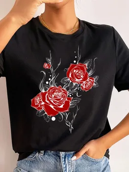 Nova Ženska majica Sa po cijeloj površini Crvene Ruže, Svakodnevne Majice, Ženske Majice Kratkih Rukava, Ljetne Ženske Majice, t-Shirt, Odjeća