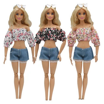 Novi 30 cm 1/6 jednostavan cvijet sa zelenim rukavima Držači Traper kratke hlače Pribor za svakodnevno nošenje Odjeće za lutke Barbie