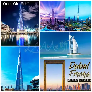 Novi dolazak Dubai pejzažne slike s dijamantima, okvir za pripremu, hotel 