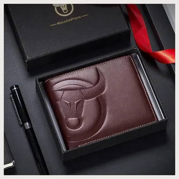 Novi poslovni muški luksuzni novčanik s velikim logom RFID-novčanik, torbicu, Kompaktni mini-držač za kartice Muške novčanike od kože kravlja koža srednje dobi