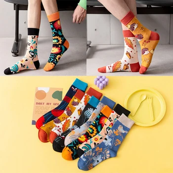 Novi svakodnevne čarape srednje duljine s cvjetnim i ptičjom uzorak AB feet, muške modne čarape, velike veličine