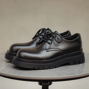 Novost 2023 godine, muške svakodnevne oxfords na platformi, na debelim potplatima, gospodo modeliranje cipele od kože kravlja koža, crne muške vodootporne kožne cipele