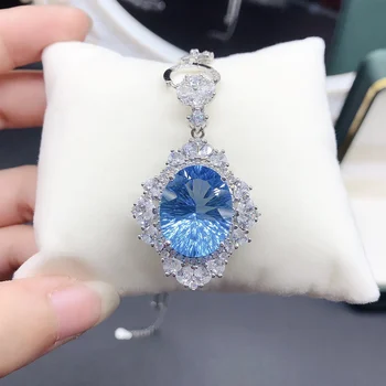 Ogrlica od prirodnog švicarske plavi topaz, nakit od 925 sterling srebra, vatrena boja, ženski nakit luksuz certified butik