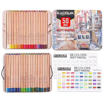 Olovka u boji Kalour, 50 kom./compl., Stručni setovi za crtanje u boji crteže, Željezna kutija, Svijetle boje za poklon art materijali