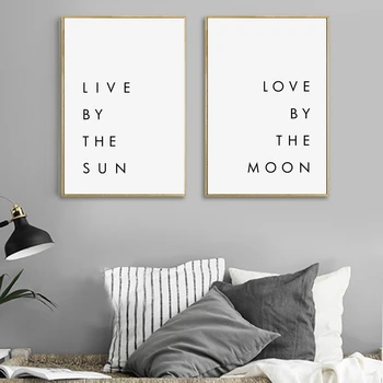 Plakat na platnu u minimalističkom stilu, za spavaće sobe - Live by the Sun Love by the Moon Tiskara, slika na platnu, Moderan dekor