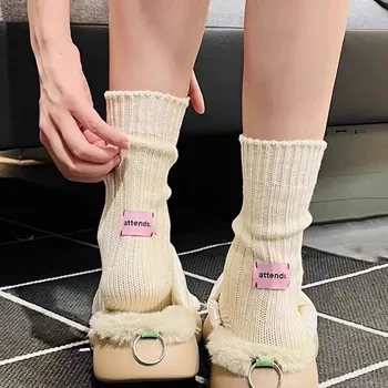 Pletene čarape srednje dužine sa ružičastim natpisom, muške I Ženske Višeslojne Čarape u Japanskom stilu, Običan Besplatne Sportske čarape, Igla, Debeli konac