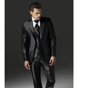 Po posljednjoj modi, Crnci Tuxedos Mladoženja na jedan preklopni, Muška Odijela za Vjenčanje maturalnu večer, Odijela za Mladoženju (Jakna + Hlače + Prsluk + Kravata)
