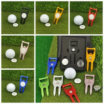 Poklon kutija za golf, Kreativno metalik zelena vilica, Spona za kape za golf/ Marker za loptu/Poklon set markera