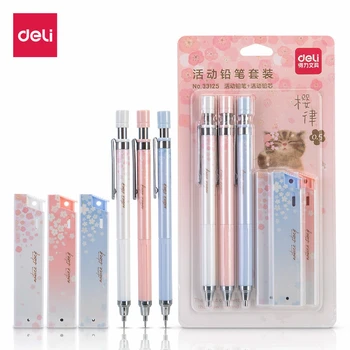 Poklon set od 3 kom/CTN. Mehanička olovka Deli 33125 uključuje 3 грифеля 0,5 mm, automatska olovka 3 boje, najbolji brand Deli