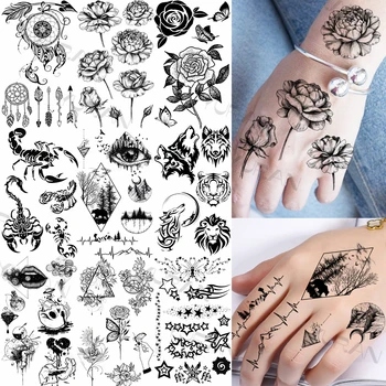 Privremene Tetovaže Black Lotus Wolf Za Žene i Muškarce Realan Lažni Hvatačem Snova Škorpija 3D Tetovaža Naljepnica Ručno Pranje Umjetničke Tetovaže
