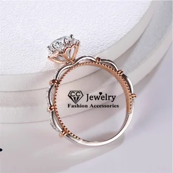 Prsten s cvijećem CC za žene, prekrivena ružičastim zlatom, Dijamant 1 karat, Vjenčanje Pribor za zaruka, Ponuda modni nakit CC1348