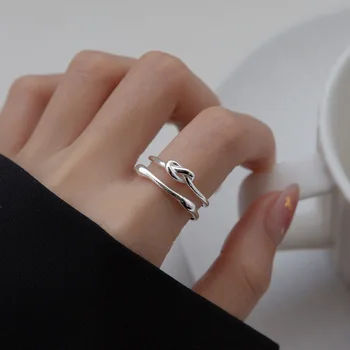 Prsten s dvostrukim šuplje čvor od srebra S925 Jednostavni pribor za nakit, ručni rad Za žene Božićni dar