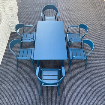 QB16 Ulične Metalni Stolovi i Stolice Shop Čaj s Mlijekom Baštenske Stolice, Vodootporne i Sunčane Outdoor_Blue_Tables, Chairs, Coffee T
