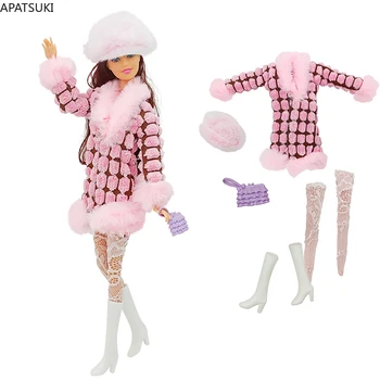 Rose dugi kaput od umjetnog krzna, komplet odjeće za lutke Barbie, funky krzno kapu, Čarape, Cipele, torba za cipele 1/6, pribor za lutke, Igračke