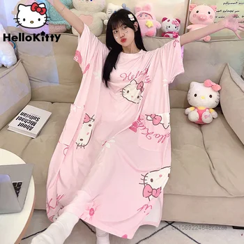 Sanrio Hello Kitty, Rose пижамное haljina velike veličine, Ženske ljetne haljine, Slatka slobodan Duge majice u korejskom stilu, spavaćica Y2k