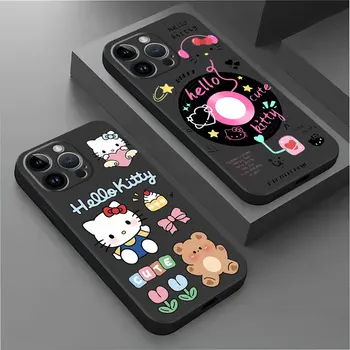 Sanrio Hello Kitty Torbica za Telefon iPhone 15 Pro Max 13 11 Pro 8 Plus 14 XR 7 6s XS X SE 12 Mini Branik Crni Mekana Torbica