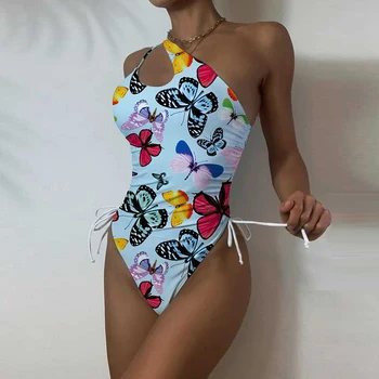 Seksi kupaći kostim s uzorkom na jedno rame, ženske otvorene kupanje s otvorenim leđima, moderan kupaći kostim s push-апом, punomasno bikini, plaža odjeća