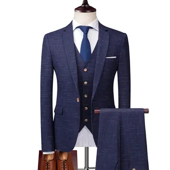 Sportska jakna, hlače, prsluk, komplet od 3 predmeta / Muška moda, Mogućnost business, Britanski stil, Tanke Kvalitetne Kariranih blazers na red, hlače
