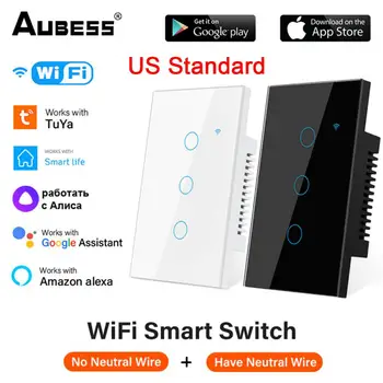 Standardni Wi-Fi Tuya Smart Touch Switch 1/2/3/4 Gang Home Zidni tipka za daljinsko upravljanje Pametna Kuća Radi Alexa Google Home